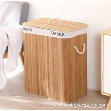 Large capacity bamboo frame laundry basket with lid